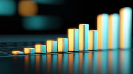 A digital illustration of a bar graph on a laptop keyboard.