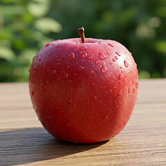 red apple on wooden background