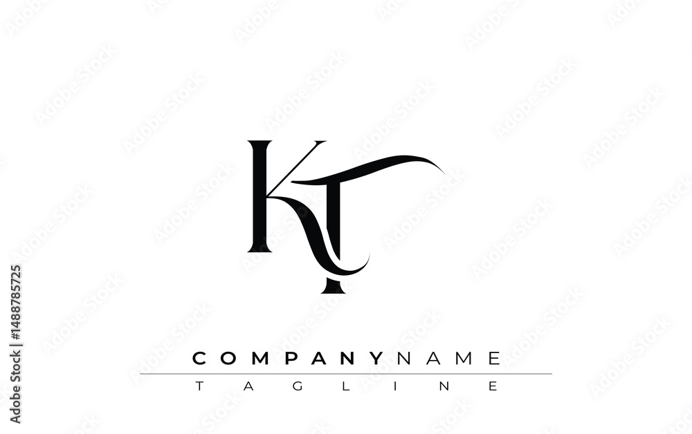 Fototapete initial kt logo design vector. elegant monogram logo design with decorative elements and typography