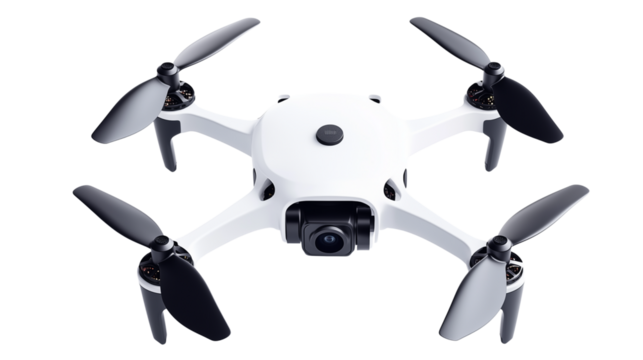 A small drone, flying in the air, small drone, floating in the air, small drone, a small drone floating in the air, a moment of a small drone flying in the sky, on a transparent backgrounds