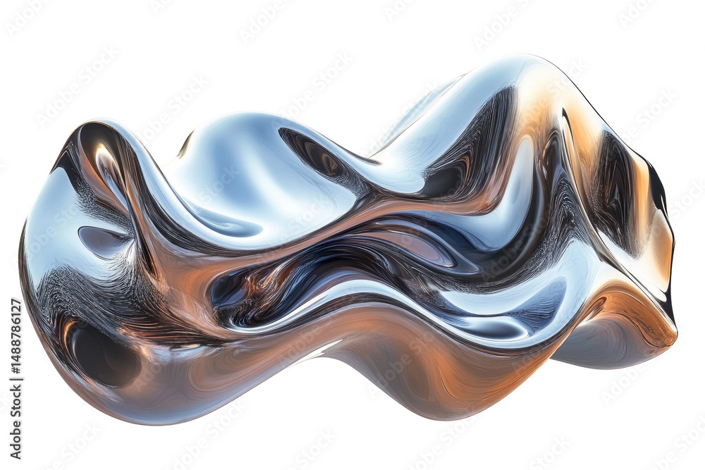 Poster Abstract fluid swirl with vibrant orange, blue, and gray hues on a transparent background ideal for graphic design and creative projects
