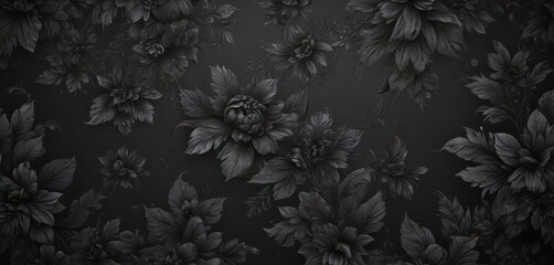 Luxurious black floral wallpaper, stylish charcoal pattern  , design, vintage, sophisticated