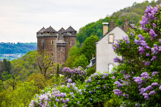 Anjony Castle overlooking the village of Tournemire (Cantal) and the valley of the Doire