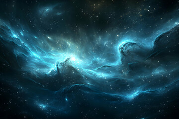 Majestic Deep Space Scene with Ethereal Glow and Cosmic Clouds