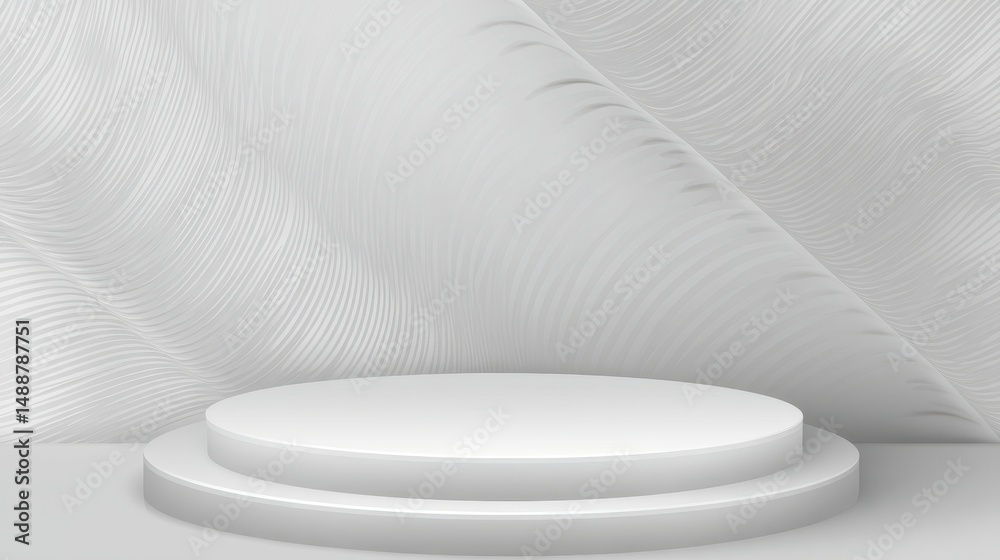 Poster minimalist white pedestal against smooth textured background for displaying products or art objects 
