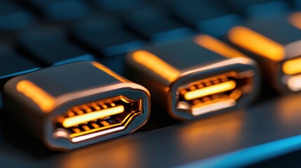 A close-up view of three USB connectors plugged into a computer.