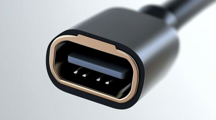 A close-up view of a USB connector with a gold-colored outer ring and a black inner ring.