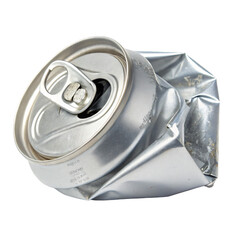 crushed can ready for recycling, isolated png transparent background