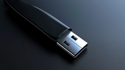 A USB flash drive with a black body and silver connector.