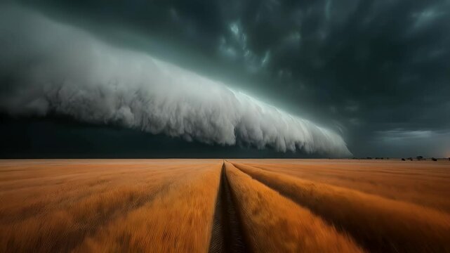 Dramatic Shelf Cloud over Golden Wheat Field