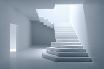 Fototapeta premium Modern, minimalist interior with a spiral staircase.
