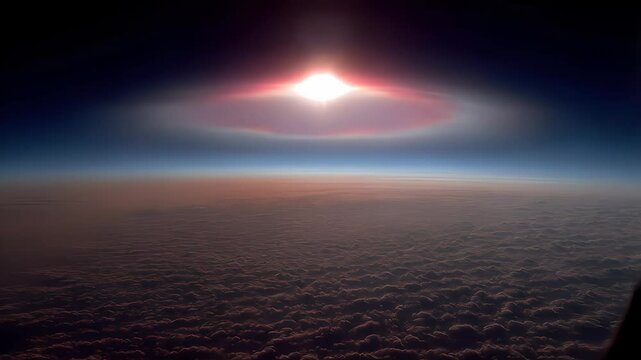 Aerial View of a Rare Circumhorizontal Arc Phenomenon, Sun Halo Over Cloud Layer at High Altitude