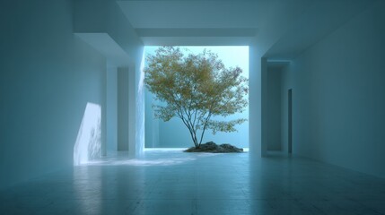 Modern interior design with a tranquil garden courtyard.
