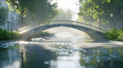 Stone Bridge Over River in Lush Green Landscape - Serene Nature Scene