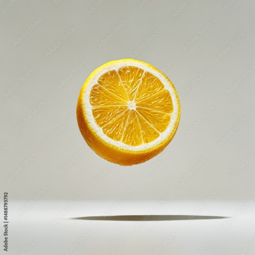 Aufkleber a floating slice of citrus: a vibrant still life of a lemon disc on a plain background.