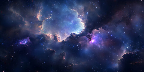 Fototapeta premium Stunning Cosmic Nebula with Bright Stars and Colorful Gas Clouds