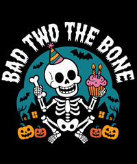Bad Two the Bone Skeleton Funny Halloween 2nd Birthday