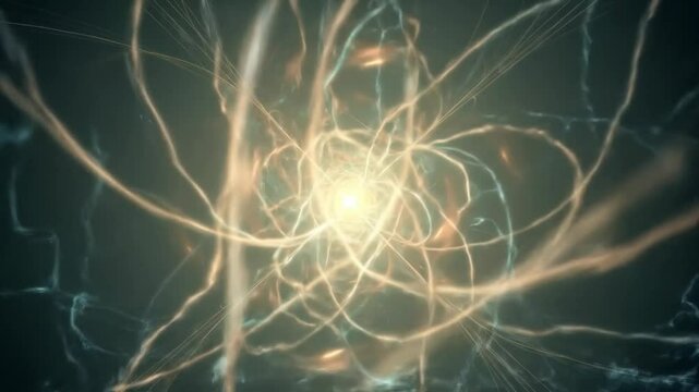 Abstract bright glowing core with futuristic light trails radiating outwards. Concept of energy, technology, science, and digital data visualization footage. - Powered by Adobe