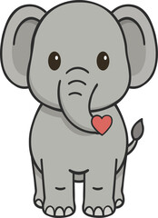 Fototapeta premium Cute Elephant Holding a Red Heart Adorable cartoon elephant with a long trunk holding a red heart. Perfect for Valentine’s Day, kids' designs, nursery prints, and love-themed graphics.
