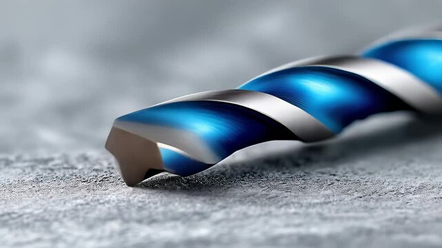 Close-up of a Blue Titanium Drill Bit on a Concrete Surface