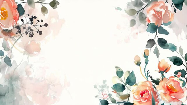 Watercolor floral corners composition.