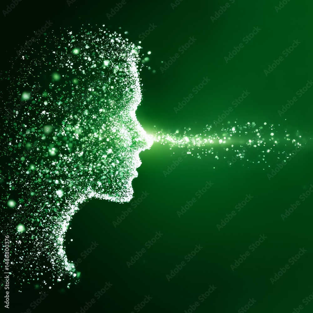 Aufkleber Emerald Dreams: A Luminous Profile Unveiling a Stream of Light from Within on a Dark Green Canvas.