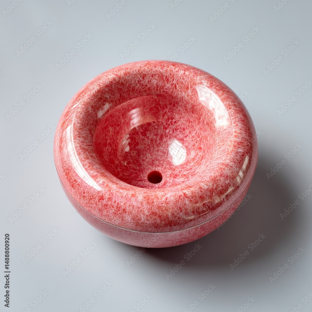 Poster striking red and white marbled bowl: a captivating close-up of a spherical artistic vessel with a un