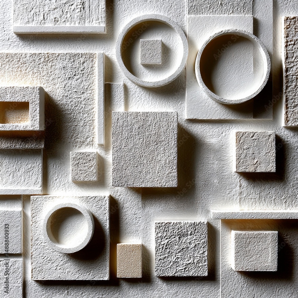 Aufkleber Textured Geometric Composition: An Abstract Assemblage of White Forms in a Three-Dimensional Arrangement