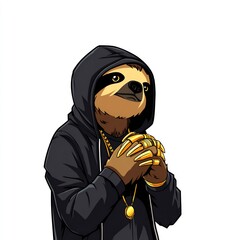 Naklejka premium rapping sloth in hoodie cartoon style