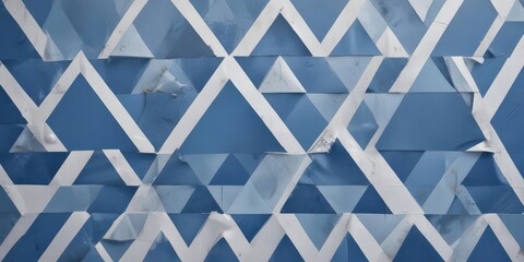 Abstract blue background, layered white geometric shapes  Triangles, diamonds, squares in textured pattern , background, abstract, blue