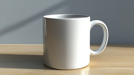 Obraz premium Blank white mug on light wood surface
