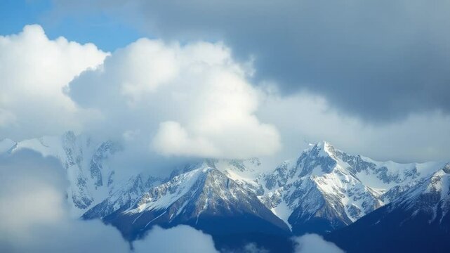 A Majestic Landscape of Snow-Capped Peaks and Dramatic Clouds