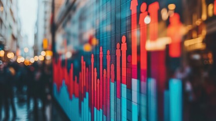 City street scene with vibrant data display