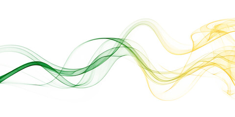 Abstract green yellow swirling waves isolated on a white background