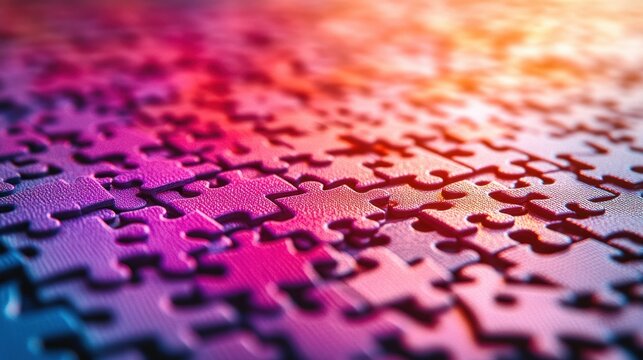 Close-up of vibrant puzzle pieces, gradient hues