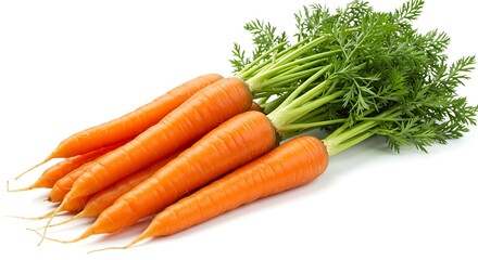 hands holding carrot from the soil, positioned in the middle on a clean white background, textured and vibrant, 