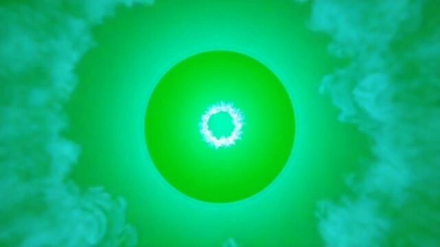 Abstract portal smoke ring with blue flash on green screen