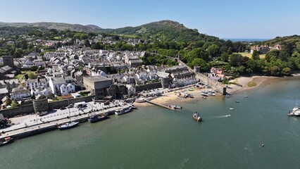 Conwy estuary aerial view, North Wales, United Kingdom