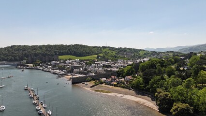 Conwy estuary aerial view, North Wales, United Kingdom