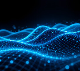 3D Blue AI Data Background with Network Particles

