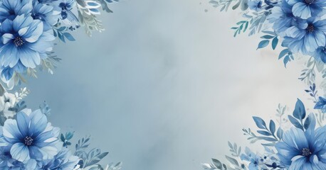 Blue floral watercolor background for memorial service program,  soft,  elegant
