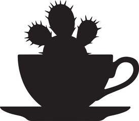 Fototapeta premium Cactus Silhouette in Teacup and Saucer