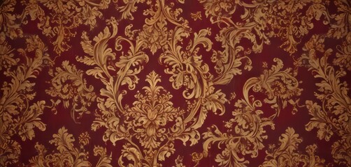 Intricate damask pattern in deep burgundy & gold, gold, interior design, vintage