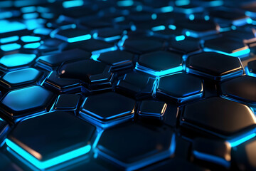 Obraz premium Abstract Hexagonal Pattern with Blue Lighting and Glossy Finish