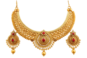 Traditional gold necklace set with red gemstones