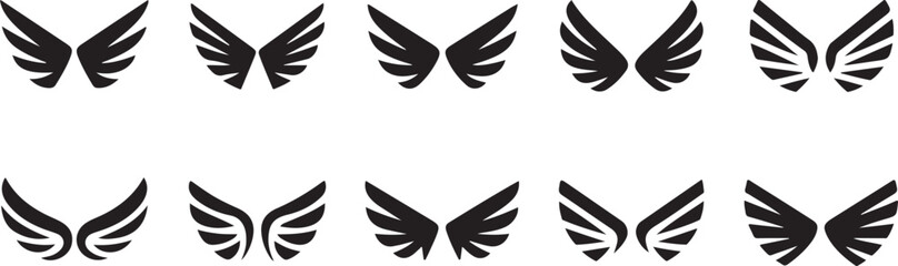 Ten Unique Black Wing Icons Set for Design