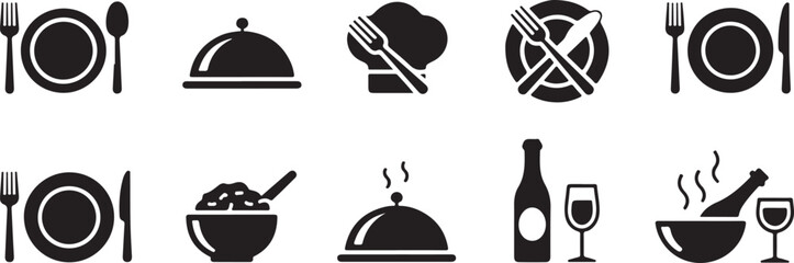 Restaurant Menu Icon Set Food, Drink and Utensils