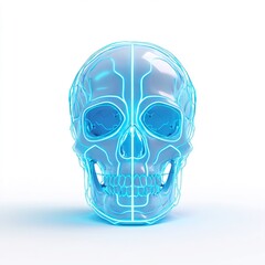 Obraz premium Futuristic skull with glowing wires, subject on a solid pure white background, Dark Outlined, no shadows, no texture