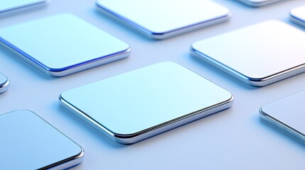 Abstract design of multiple square shapes in light blue and silver.