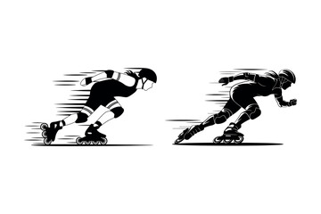 Vector Silhouettes of Fast Inline Skaters Racing with Motion Lines